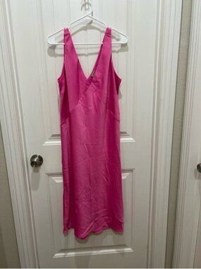 a new day Hot Pink Satin Midi Slip Dress